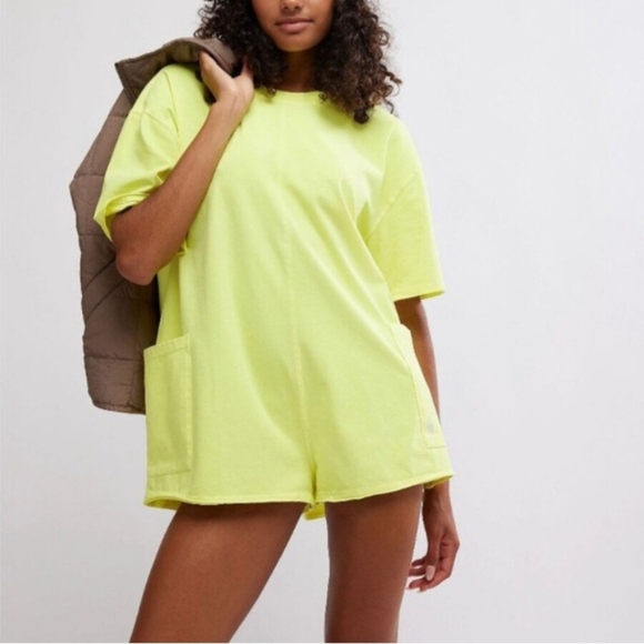 free people movement Pants - NWT Free People Movement Hot Shot T-Shirt Romper Size Large Sour Citrus
